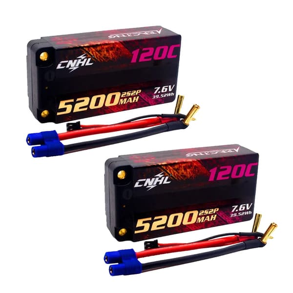 Lipo Batteri, Høj Spænding, Shorty Hard Case, 2S 5200mah 120C 2stk