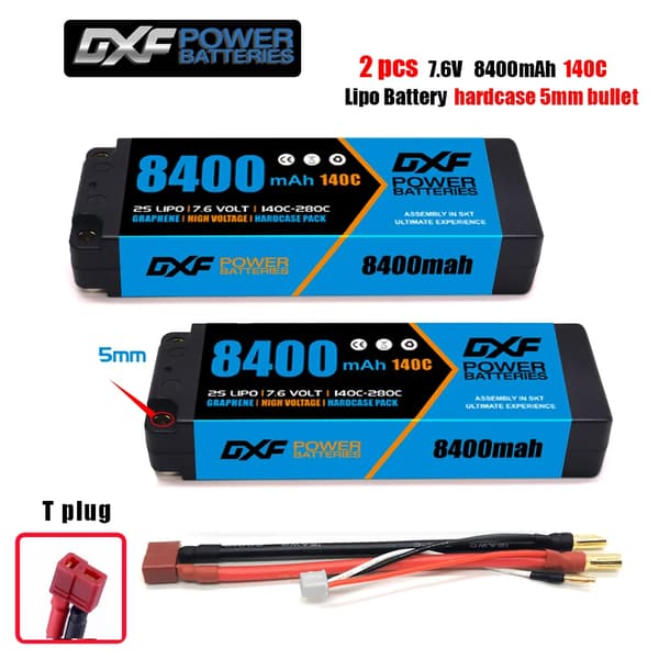 Lipo Batteri, Høj Kapacitet, Høj C-Rating, 2PCS2S8400140CT5MM