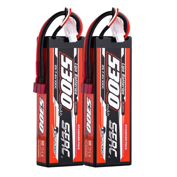 LiPo-akku, 5300mAh kapasiteetti, 100C purkausnopeus,5300-2S100C-T-2kpl
