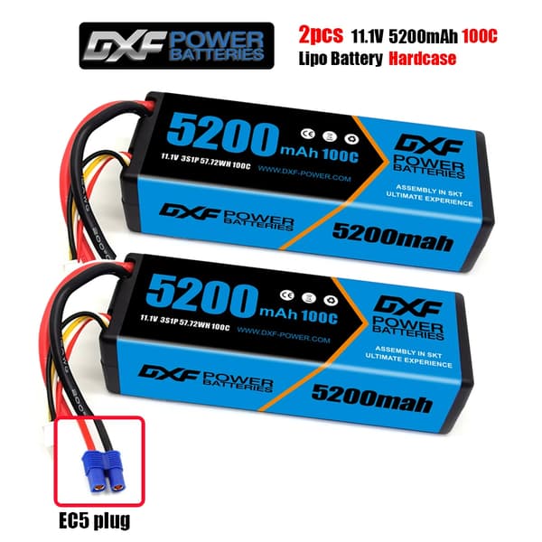 2 kpl DXF LiPo-akku, suuri kapasiteetti 5200mAh - 9200mAh, purkausnopeudet jopa 130C,2PCS3S5200100CEC5