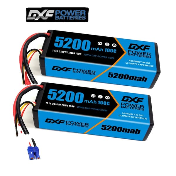 2 kpl DXF LiPo-akku, suuri kapasiteetti 5200mAh - 9200mAh, purkausnopeudet jopa 130C,2PCS3S5200100CEC5