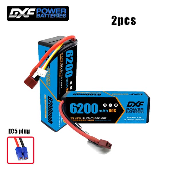2 kpl DXF LiPo-akku, suuri kapasiteetti 5200mAh - 9200mAh, purkausnopeudet jopa 130C,2PCS3S6200 80C EC5
