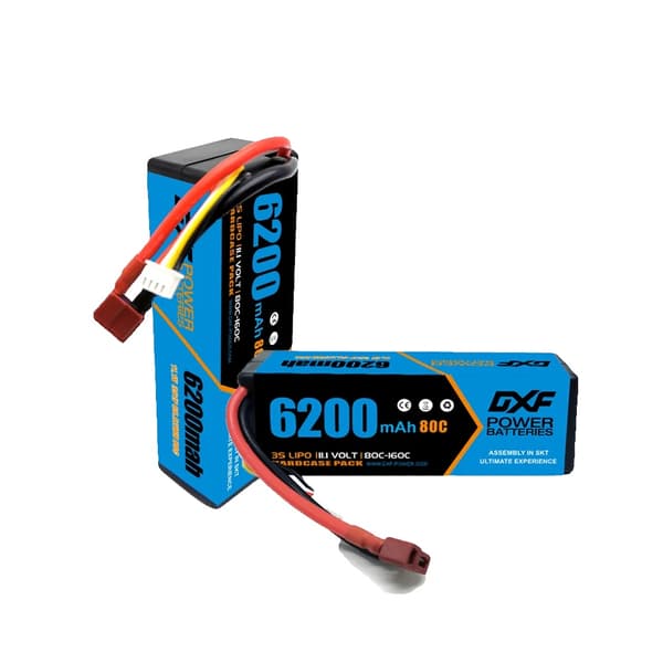 2 kpl DXF LiPo-akku, suuri kapasiteetti 5200mAh - 9200mAh, purkausnopeudet jopa 130C,2PCS3S6200 80C EC5