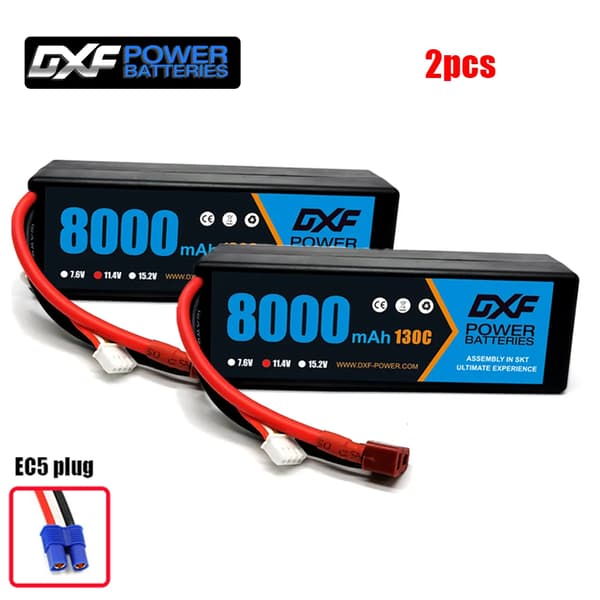 2 kpl DXF LiPo-akku, suuri kapasiteetti 5200mAh - 9200mAh, purkausnopeudet jopa 130C,2PCS3S8000 130C EC5