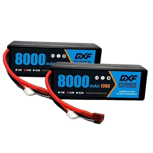 2 kpl DXF LiPo-akku, suuri kapasiteetti 5200mAh - 9200mAh, purkausnopeudet jopa 130C,2PCS3S8000 130C EC5