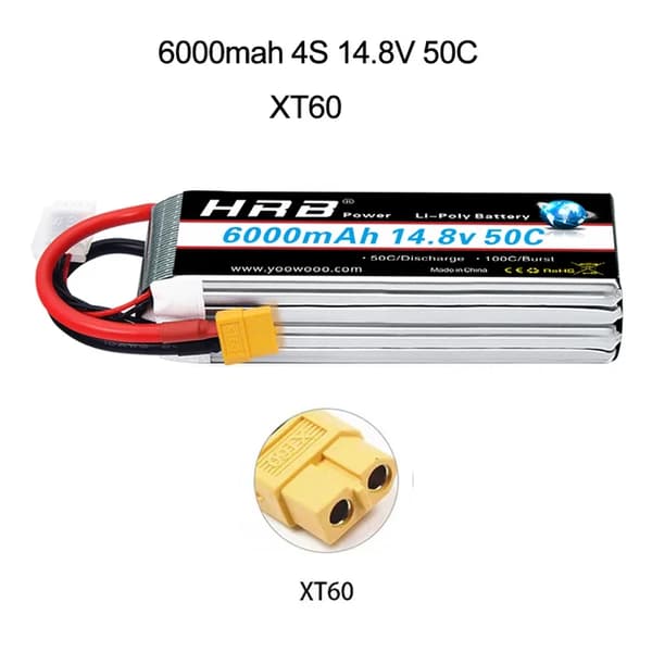 RC Lipo -akku, erilaisia jännitevaihtoehtoja, suuri kapasiteettialue, 4S 6000mAh 50C XT60