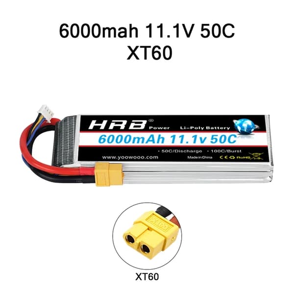 RC Lipo-batteri, olika spänningsalternativ, hög kapacitetsomfång, 3S 6000mah 50C XT60