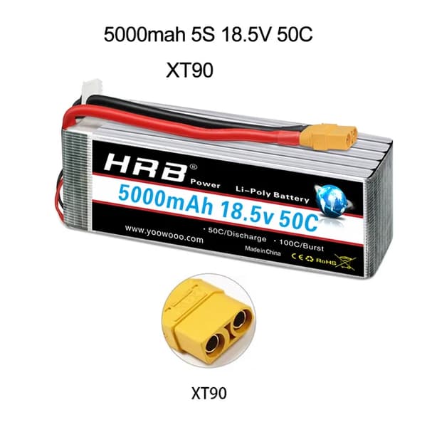 RC Lipo Batteri, Forskellige Spændingsmuligheder, Høj Kapacitetsområde, 5S 5000mah 50C XT90