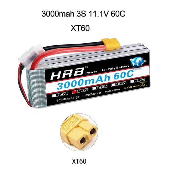 RC Lipo Batteri, Forskellige Spændingsmuligheder, Høj Kapacitetsområde, 3S 3000mah 60C XT60