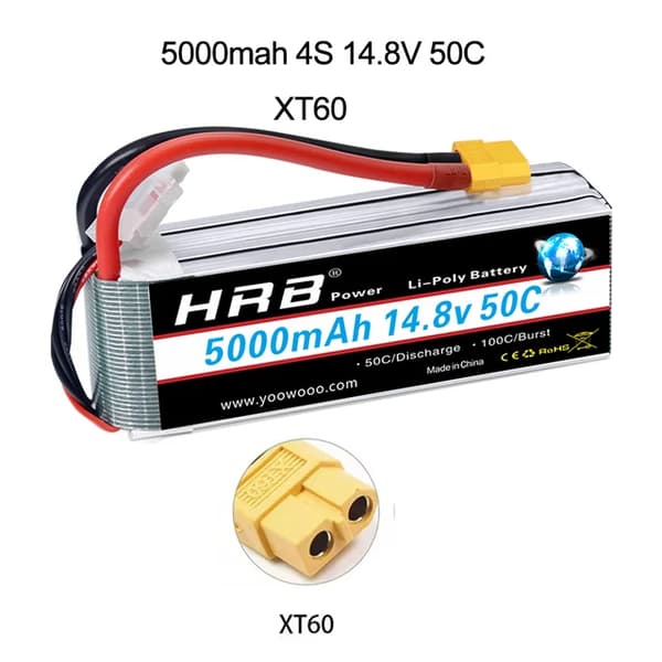 RC Lipo -akku, erilaisia jännitevaihtoehtoja, suuri kapasiteettialue, 4S 5000mah 50C XT60