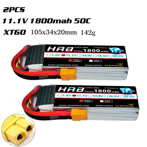 Lipo Batteri, Høj Kapacitet, XT60 Deans Stik, 3S 1800mah 50C 2PC