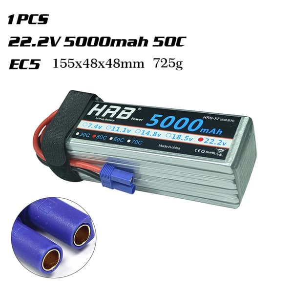 Lipo Batteri, Høj Kapacitet, XT60 Deans Stik, 6s 5000mah 50C EC5