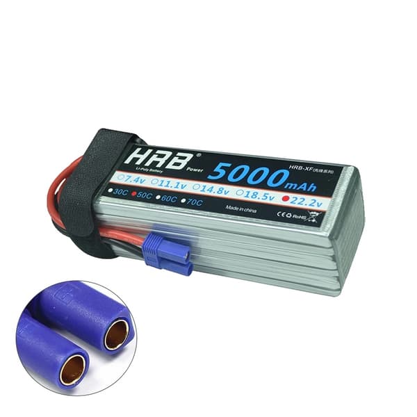 Lipo Batteri, Høj Kapacitet, XT60 Deans Stik, 6s 5000mah 50C EC5