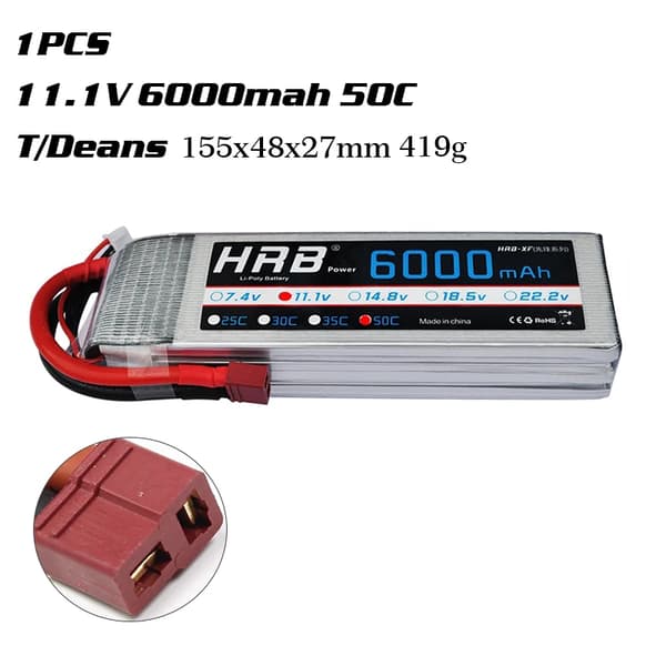 Lipo Batteri, Høj Kapacitet, XT60 Deans Stik, 3S 6000mah 50c T