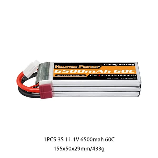 Lipo-akku, suuri kapasiteetti, useita kokoja, 3S 6500mah 60C T