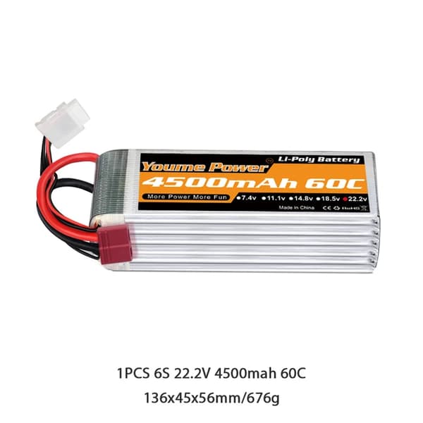 Lipo-akku, suuri kapasiteetti, useita kokoja, 6S 4500mAh 60C T