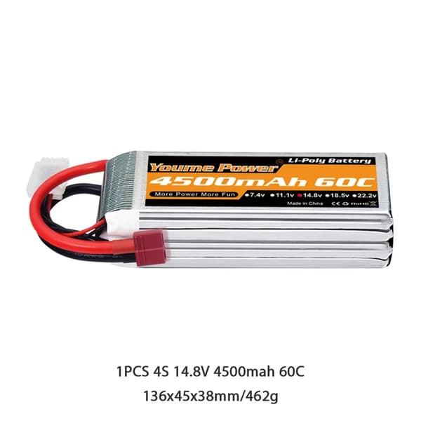 Lipo-akku, suuri kapasiteetti, useita kokoja, 4S 4500mah 60C T