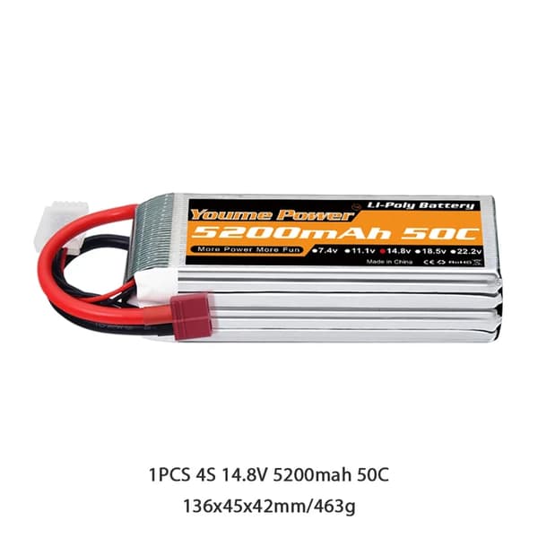 Lipo-akku, suuri kapasiteetti, useita kokoja, 4S 5200mAh 50C T