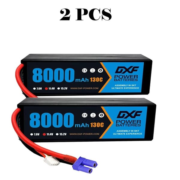 LiPo-batteri, 8000mAh kapacitet, 130C afladningsrate,2PCS 3S 8000 EC5