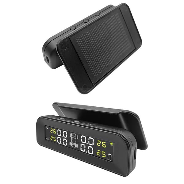 TPMS solcellsdriven bildäckstryck automatisk larmvakt med 4 inbyggda sensorer, LCD-display, bred kompatibilitet, enkel installation
