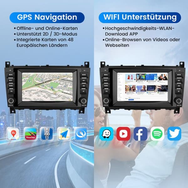 AWESAFE 7'' 4G Android 13 4GB+64GB bilradio för Mercedes-Benz C-Klass CLC-Klass W203 (2008-2010) CLK-Klass W209 (2005-2011)