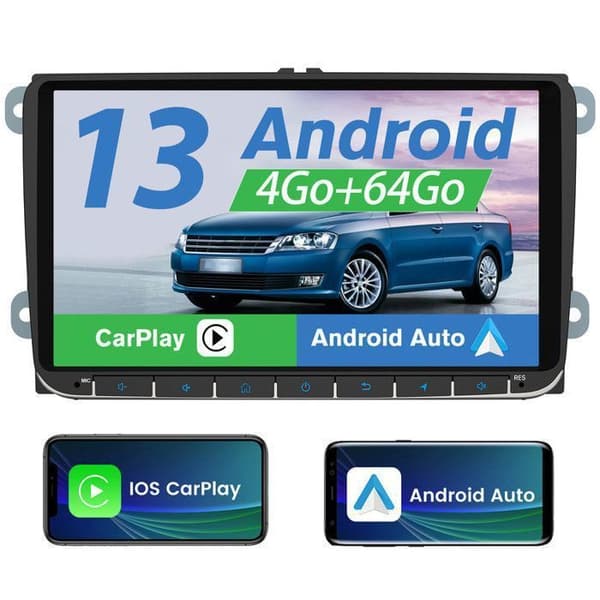 AWESAFE 4G Android 13 Bilradio 4GB+64GB för Golf 5 6 VW Passat Polo Seat Skoda, 9''-skärm Carplay Android Auto GPS WiFi