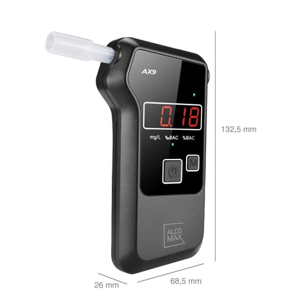 Alkometer alkohol AX9 - med 10 mundstykker - 0-2‰ - LCD display