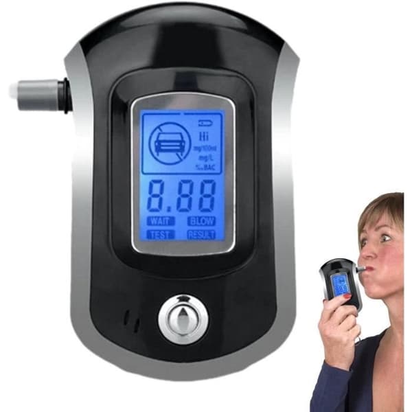 Alkotest av alkohol, Professionell högprecisions alkoholtestare med LCD-skärm och 5 munstycken, Personlig alkotest.
