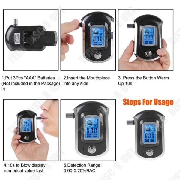 Bärbar alkoholtester Mini alkometer för motorcykel 5 munstycken Noggrann detektion Blåstyp LCD-skärm