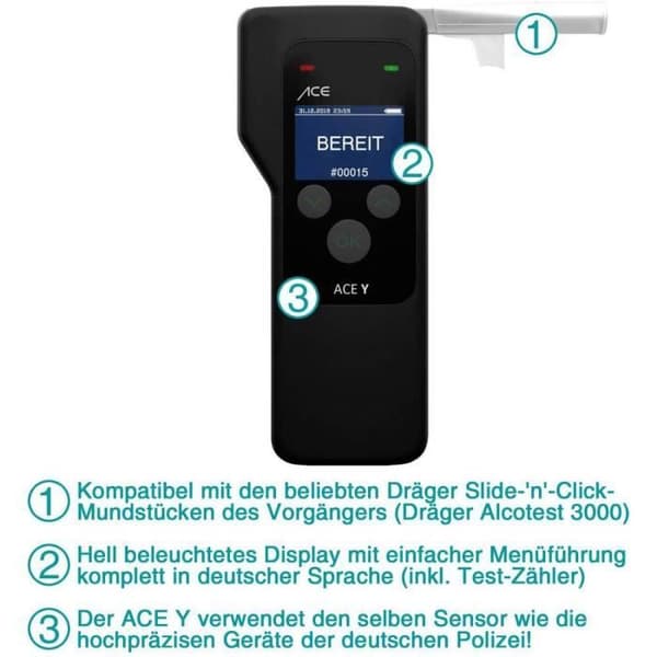 ACE Y Breathalyzer svart 0 till 5 ‰ med display
