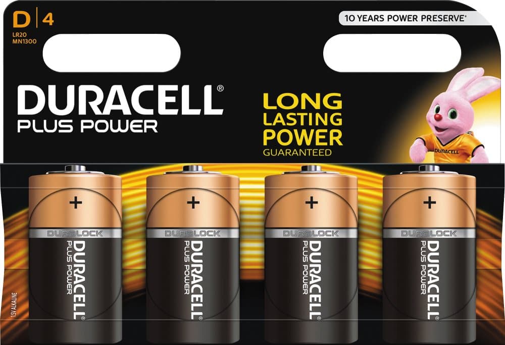 Duracell Plus Power D Alkaline Batteries, 4pk