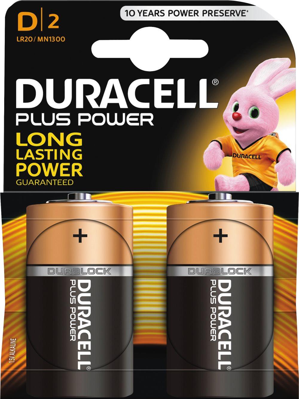 Duracell Plus Power D Batteries, 2pk