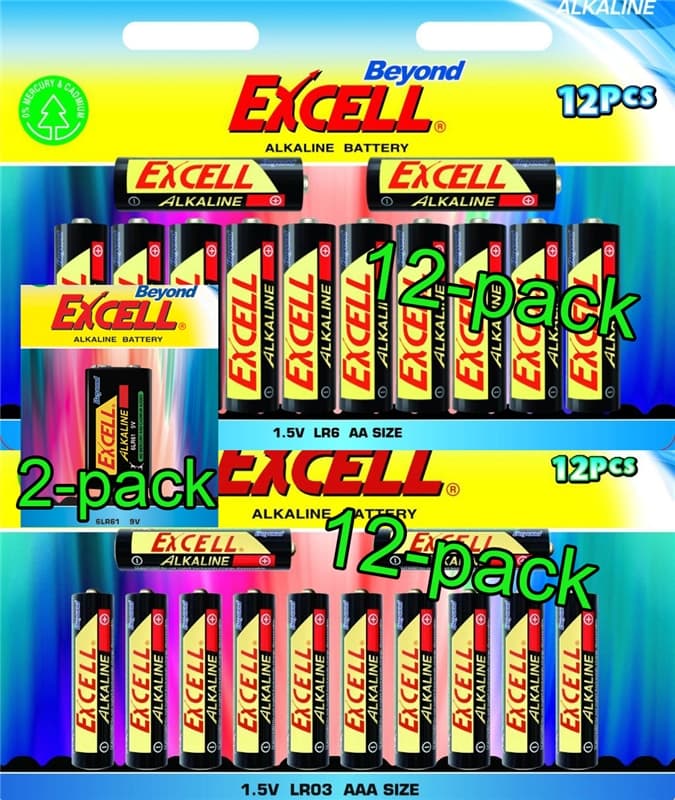 Batteripaket Beyond Excell AA (LR6), AAA (LR03) och 9V (6LR61), alkaline