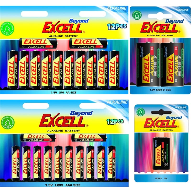 Batteripaket Beyond Excell AA (LR6), AAA (LR03), 9V (6LR61) samt D (LR20), alkal