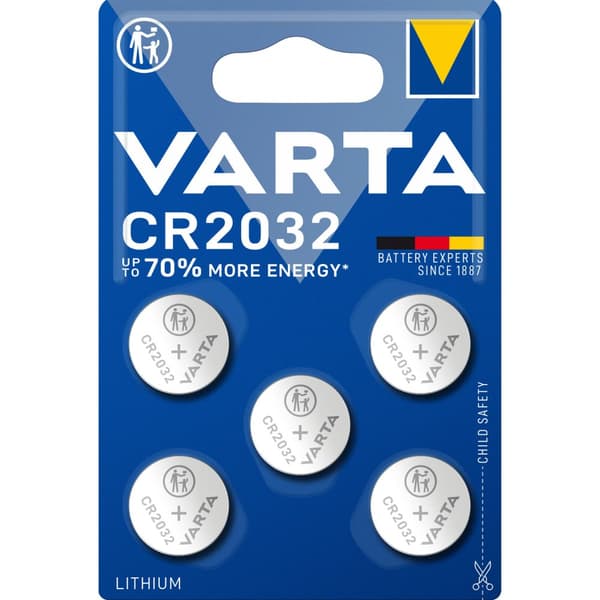 CR2032 3V litiumknappcellebatteri 5-pakning