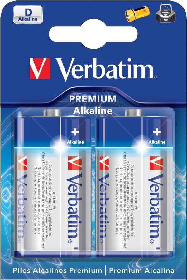 verbatim Batteries, D (LR20), 2 pcs Alkaline, 1.5 V