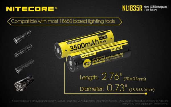 NL1835R - NITECORE Li-io 18650 3500mAh with USB