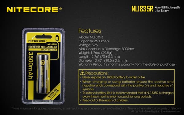 NL1835R - NITECORE Li-io 18650 3500mAh with USB