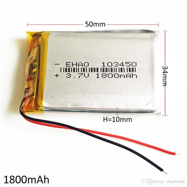 1-osainen ladattava Lipo-akku 103450 (3.7v, 1800mAh lipo) Bluetooth-kuulokkeille, älykellolle, POS-yleiskäyttöiselle akulle
