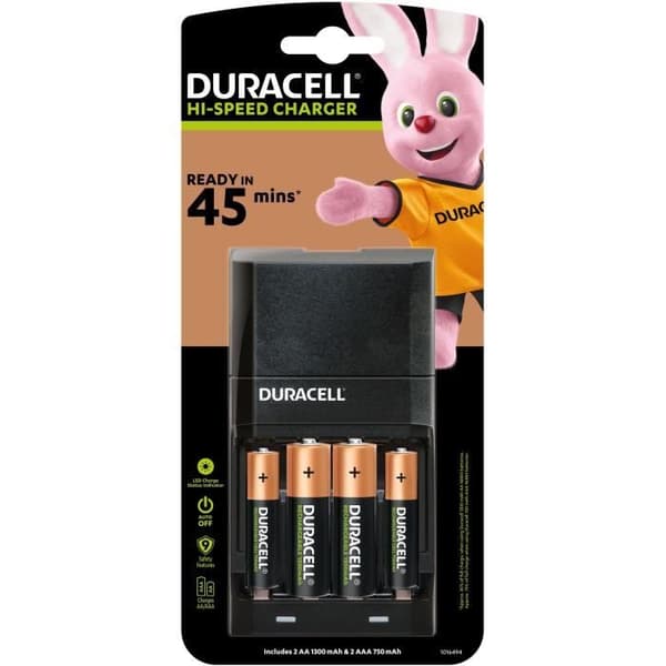 Duracell batteriladdare 45min laddare för 4 AA/AAA batterier Svart