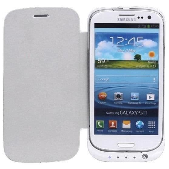 Output skal med Samsung Galaxy S3 3200 mAh batteri, vit, med framsidan av skalet, mycket elegant