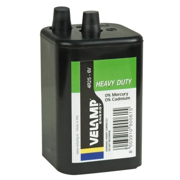 Fyrkantigt batteri 4R25 6V saltlösning. I plast