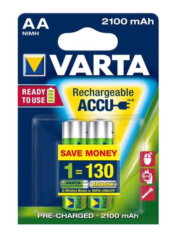1x2 Varta genopladeligt batteri AA Ready2Use NiMH 2100 mAh Mignon - 2 stk.