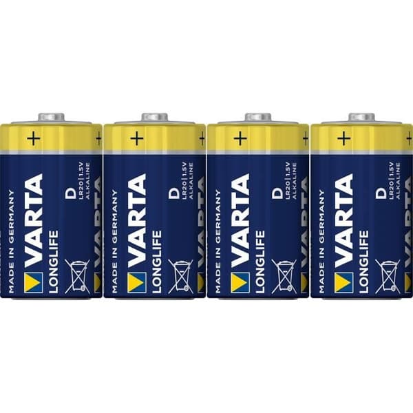 VARTA-paket med 4 Longlife D (LR20) 1,5V alkaliska batterier