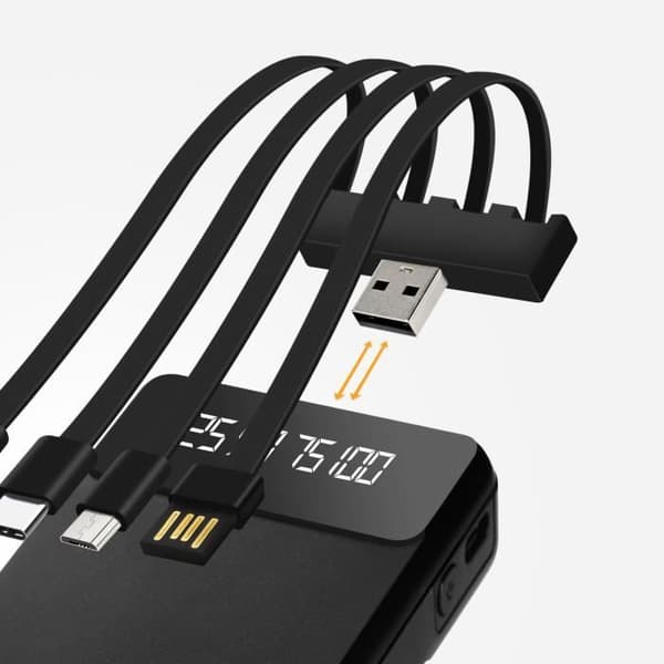 Batteri Sök - LINQ - 15000mAh - Avtagbar 4-i-1 Kabel - Kompakt USB Utgång - Svart