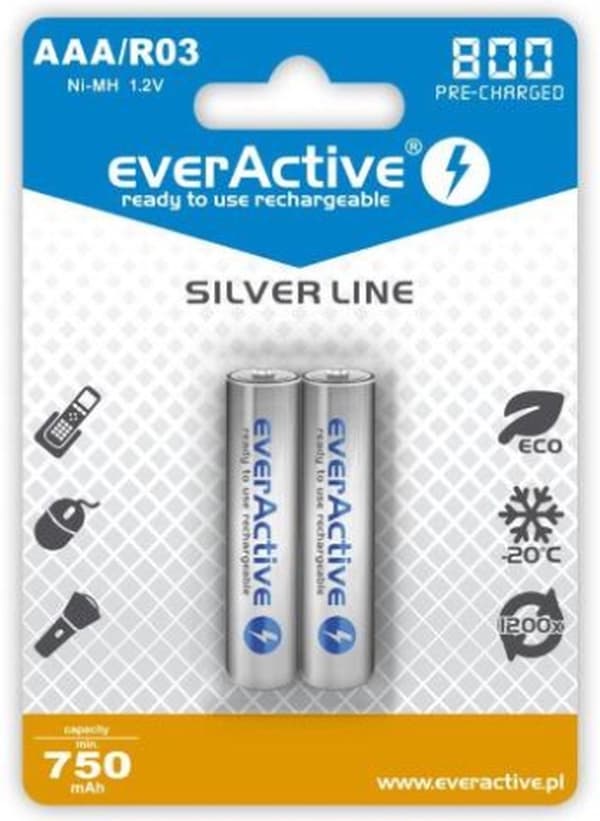 Genopladelige batterier everActive Ni-MH R03 AAA 800 mAh Silver Line - 2 stk.