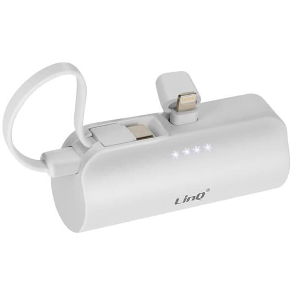 6000mAh reservbatteri Dubbla USB C och Lightning-anslutning LinQ Vit