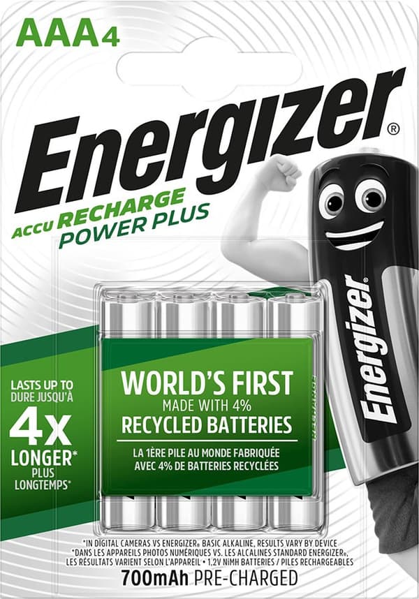 ENERGIZER BATTERI Accu Recharge Power Plus 700 mAh AAA HR3/4 Genopladeligt, 4 stk.