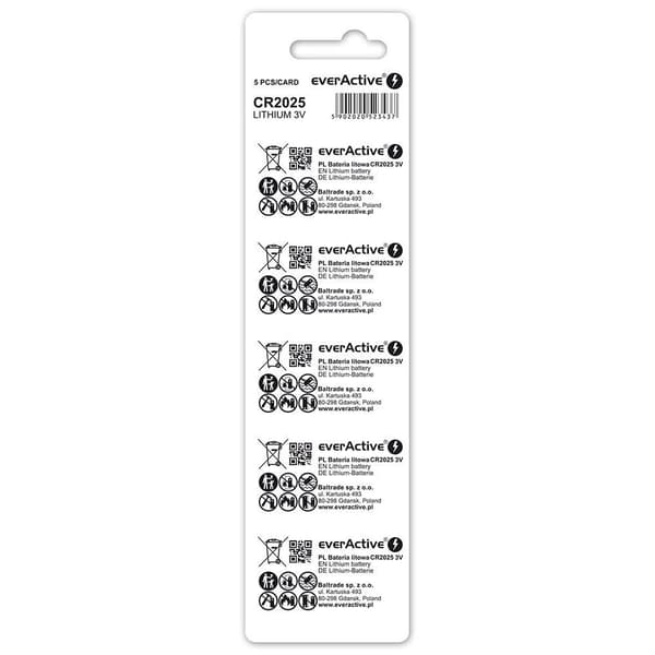 Lithium batteri mini everActive CR2025 - blister 5 stk.