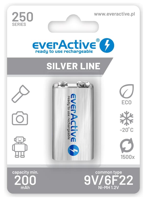 Genopladelige batterier everActive Ni-MH 6F22 9V 250 mAh Silver Line